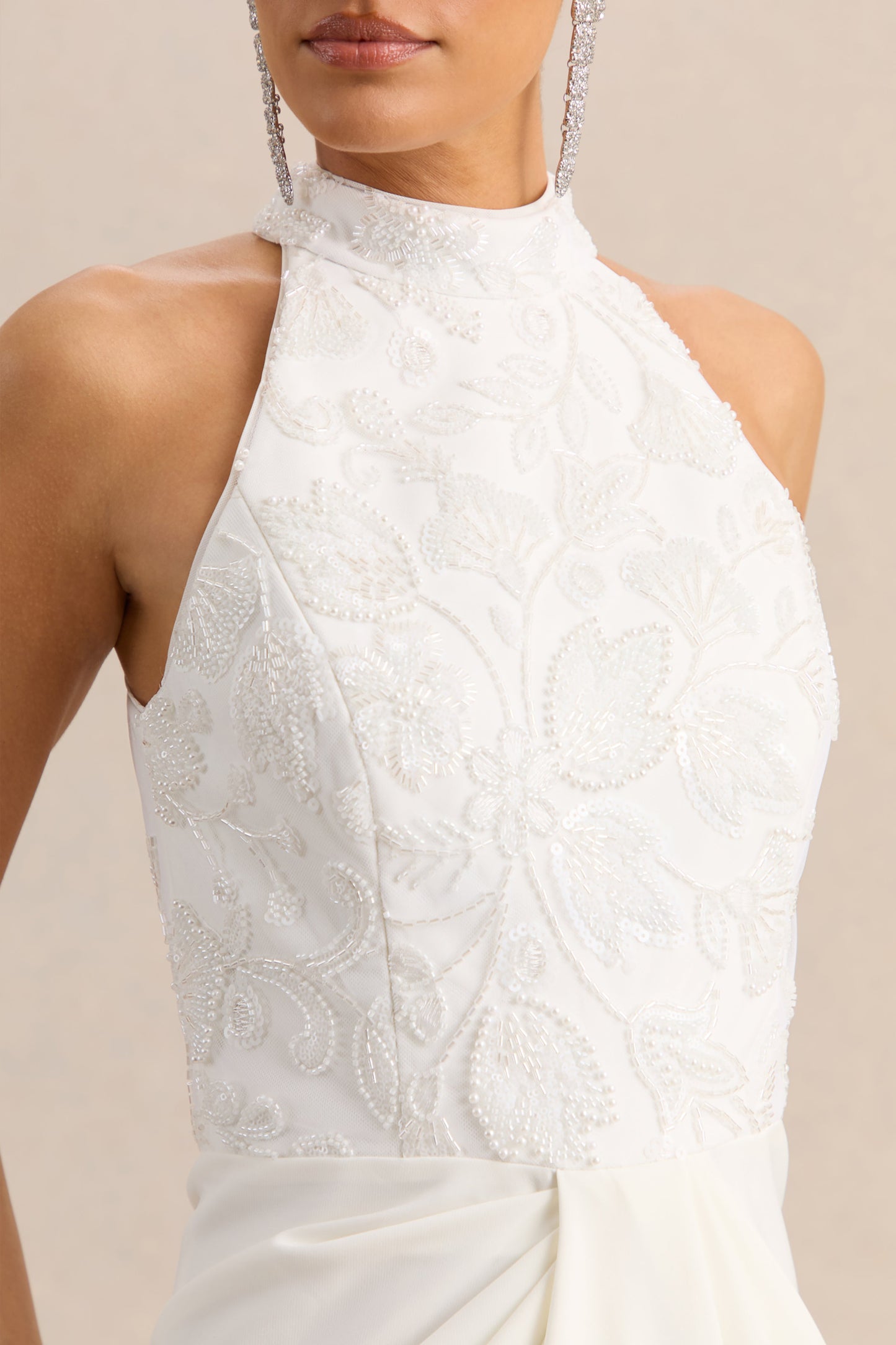 Charlotte | White Halter-Neck Maxi Dress With Gathered-Detailing