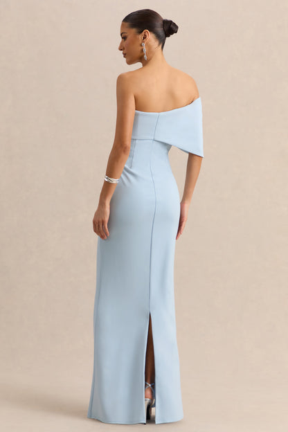 Agatha | Powder Blue Bow Bardot-Neck Maxi Dress