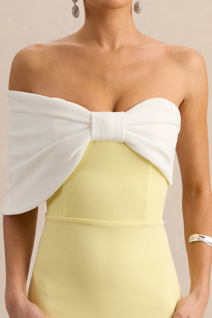 Agatha | Lemon & White Bow Bardot-Neck Maxi Dress