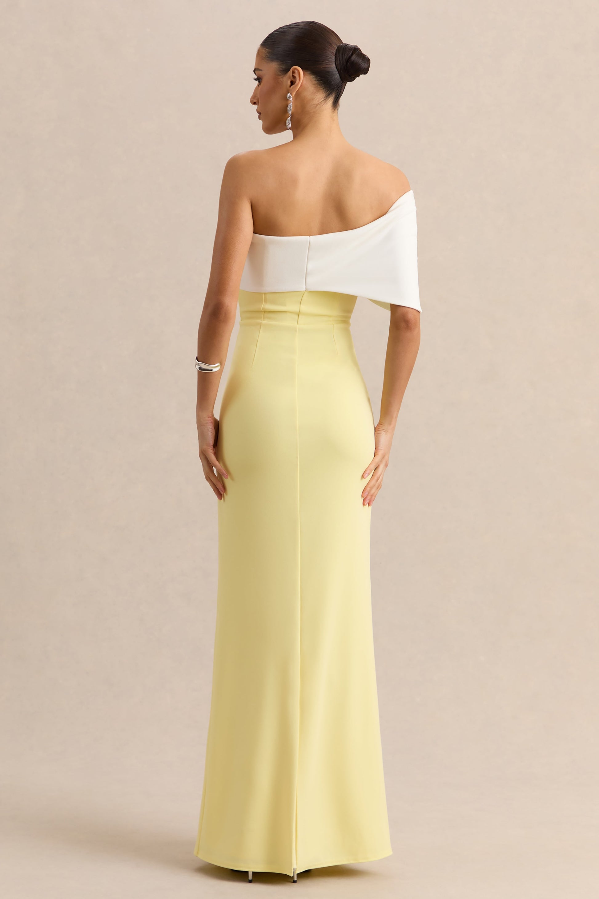 Agatha | Lemon & White Bow Bardot-Neck Maxi Dress