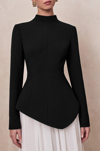 Halma | Black & White High-Neck Maxi Dress With Drop-Waist