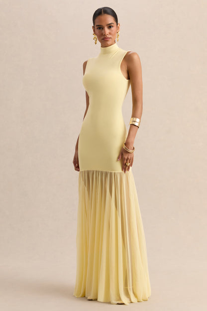 Felina | Lemon High-Neck Maxi Dress With Sheer-Skirt