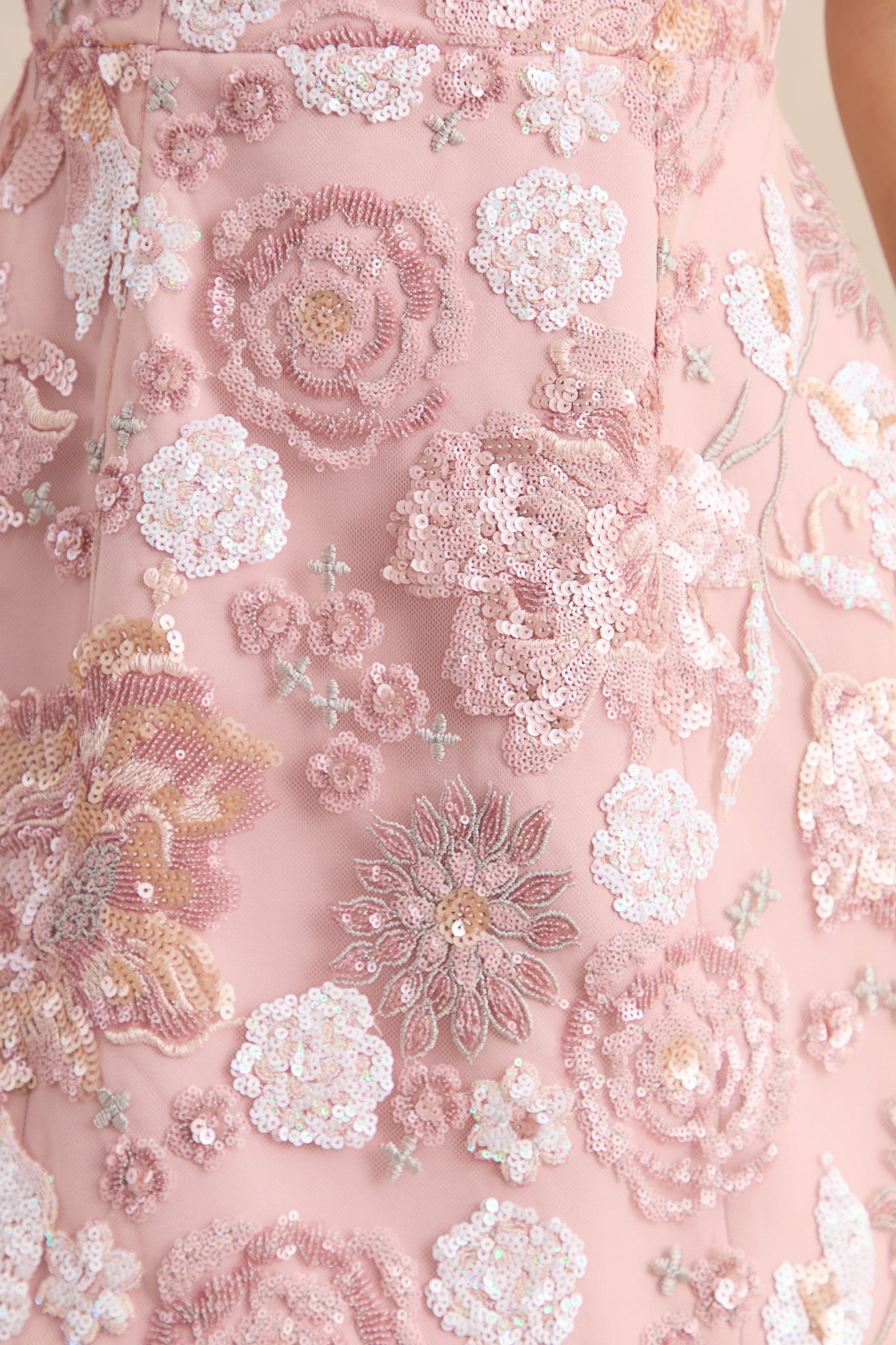 Sorina | Blush Pink Floral Embellished Sweetheart-Neck Mini Dress