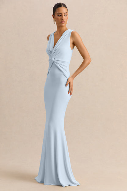 Holly | Powder Blue Plunge-Neck Maxi Dress With Twist-Detail
