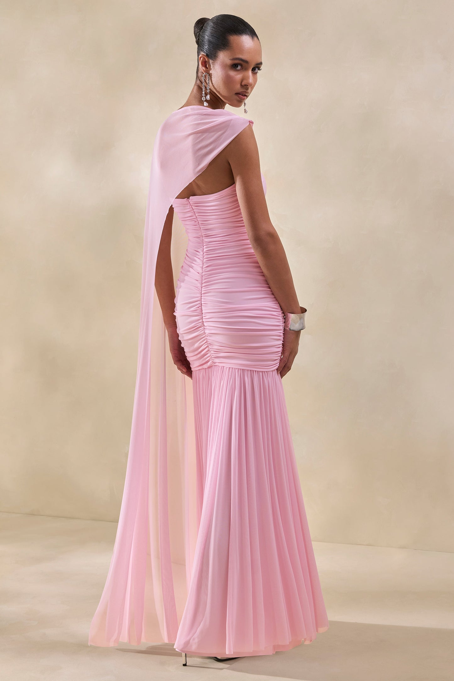 Ivanka | Pink Asymmetric-Neck Maxi Dress With Cape Sleeve
