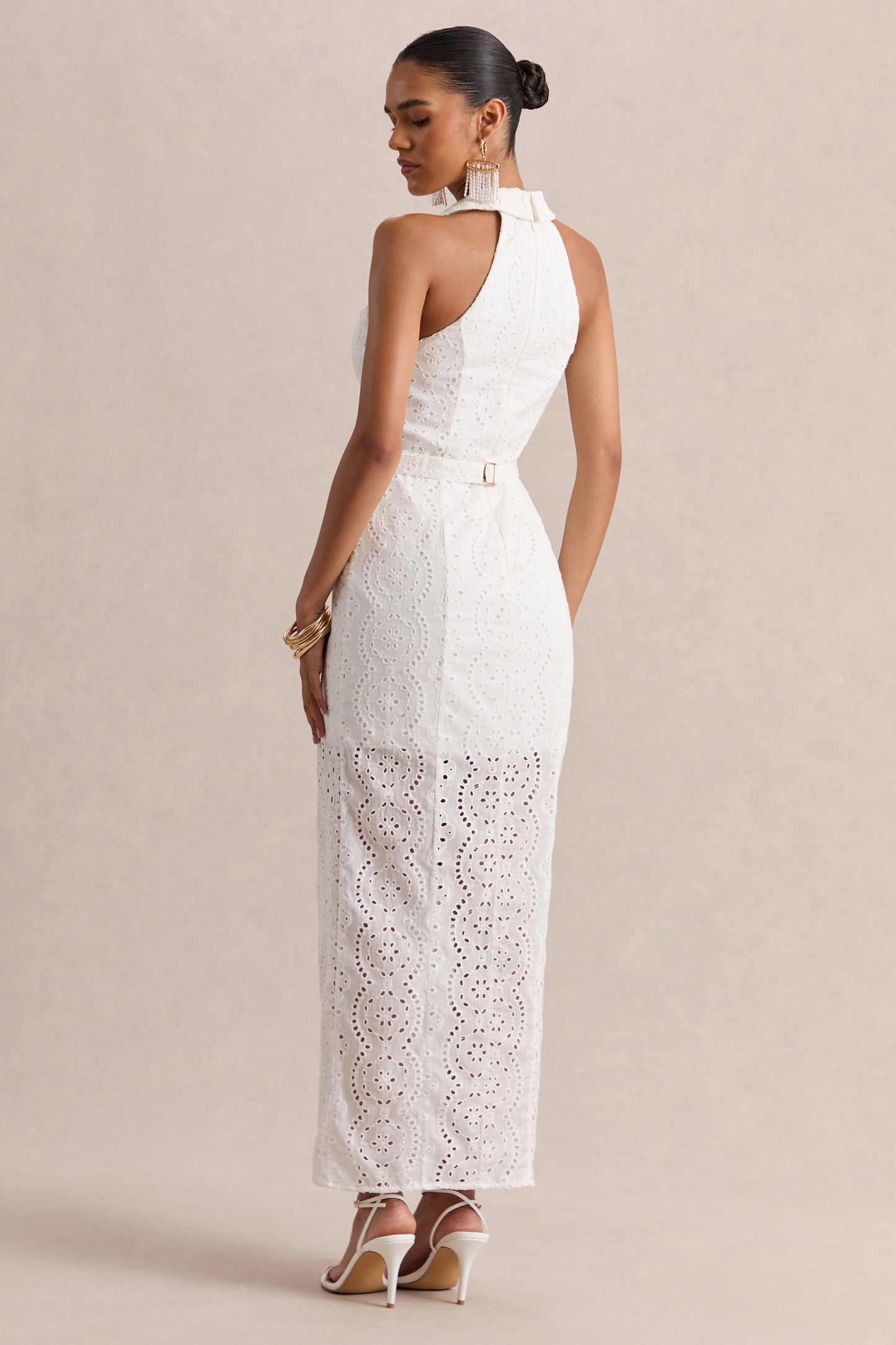 Tover | White Broderie Plunge-Neck Maxi Dress