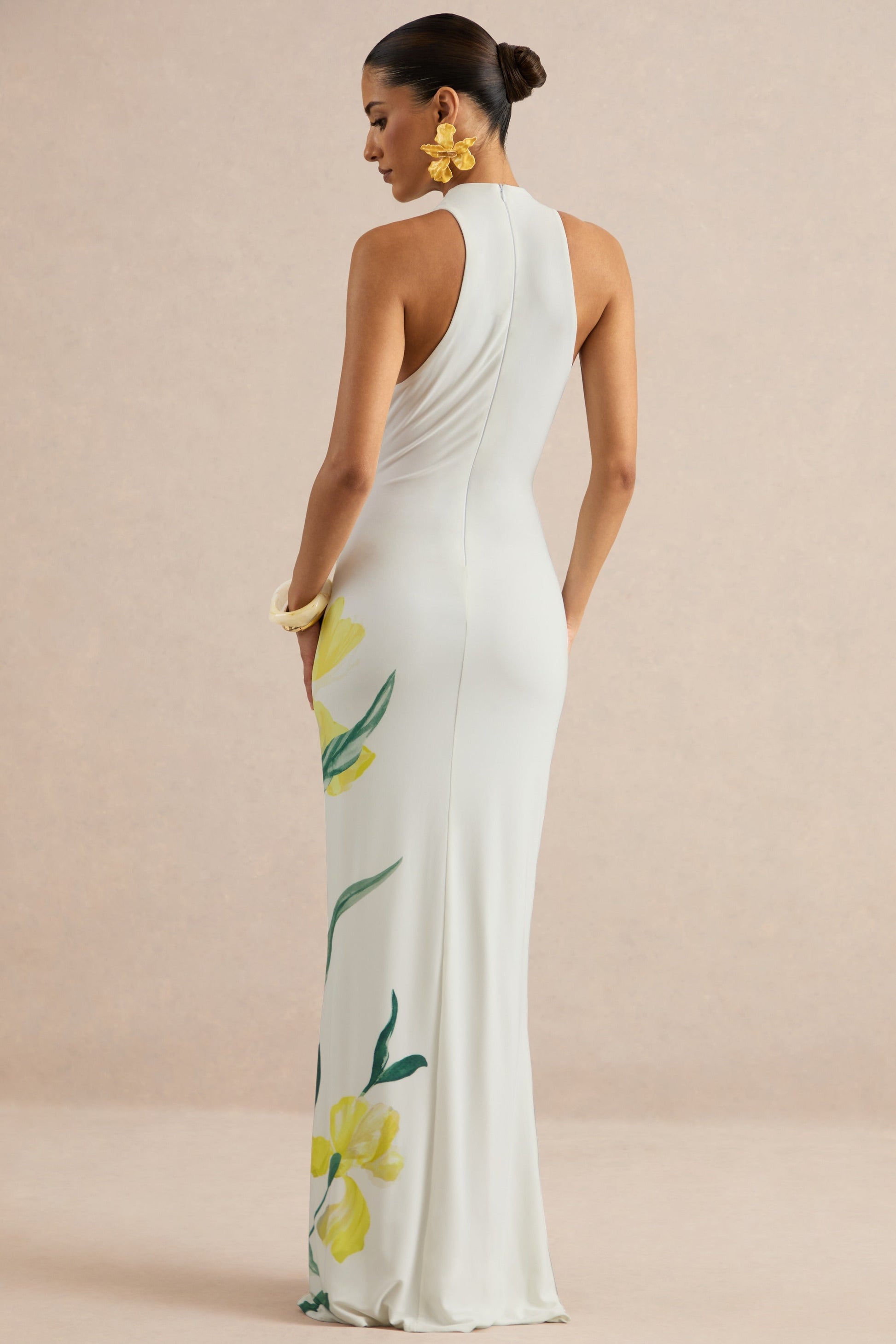 Wilber | Lemon Floral Print High-Neck Maxi Dress