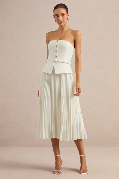 Lizzy | Cream Square-Neck Midi Dress With Pleated-Skirt
