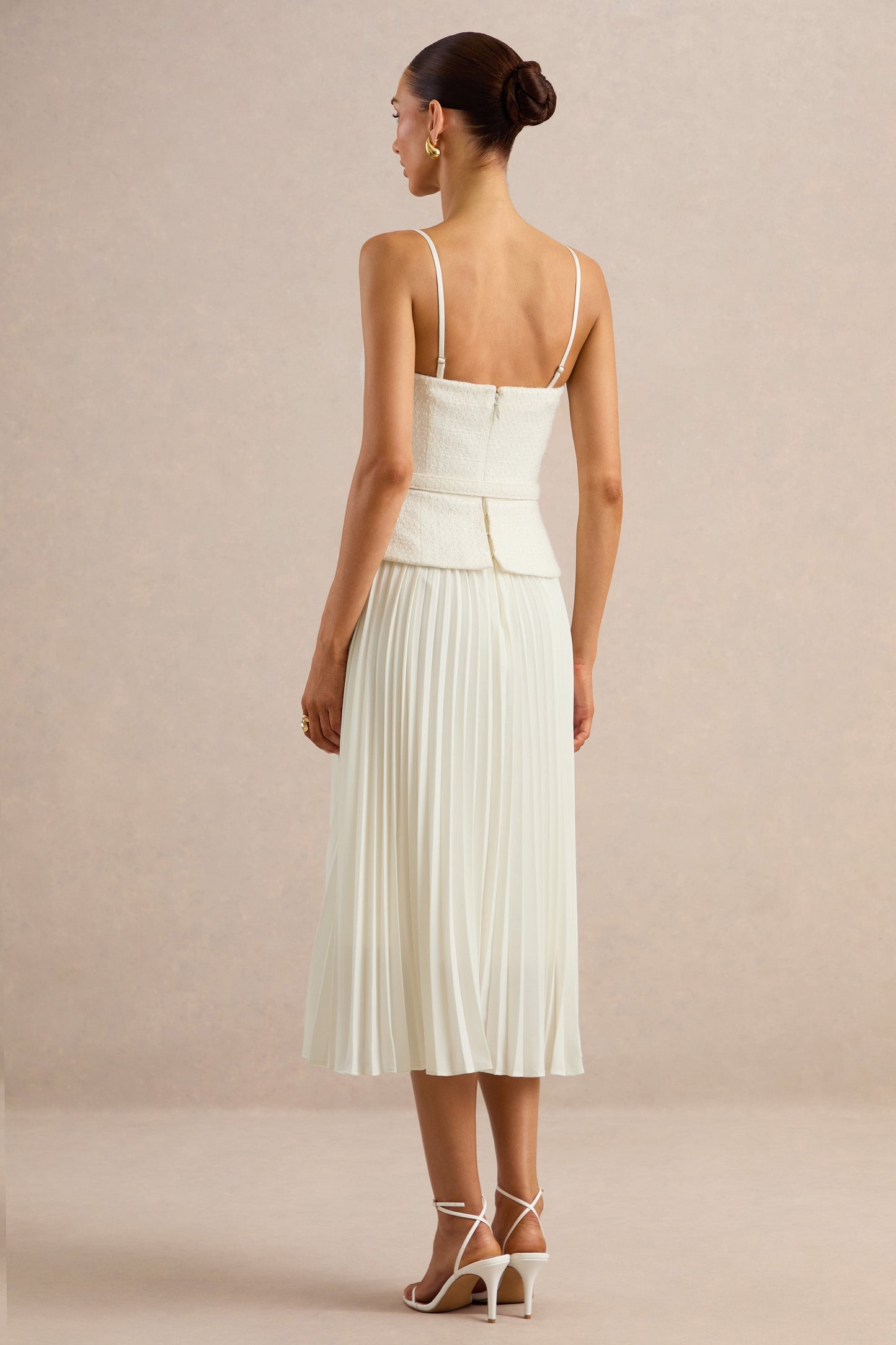 Lizzy | Cream Square-Neck Midi Dress With Pleated-Skirt