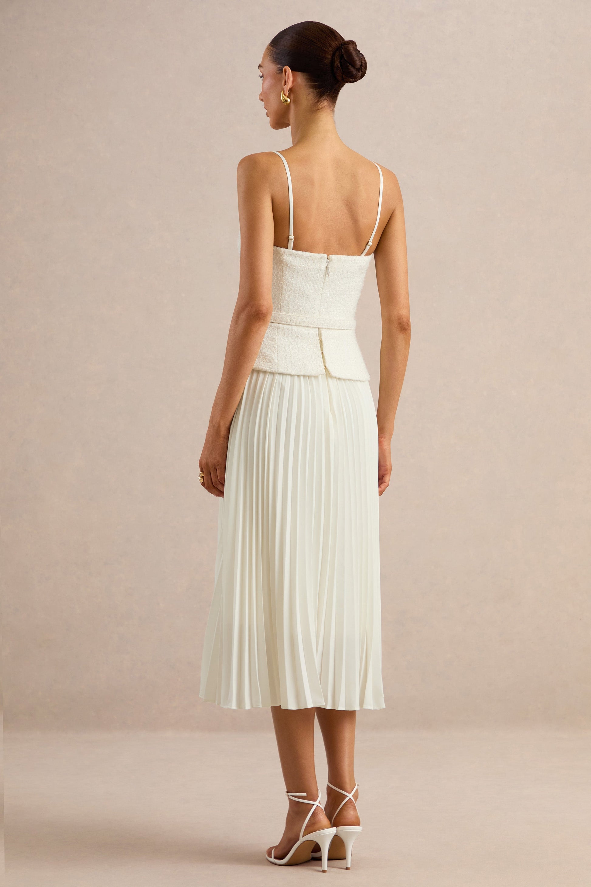 Lizzy | Cream Square-Neck Midi Dress With Pleated-Skirt
