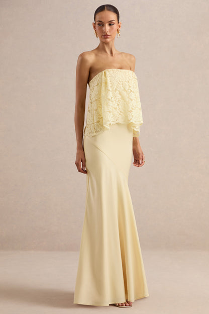 Clemency | Lemon Lace And Matte Satin Bandeau Maxi Dress