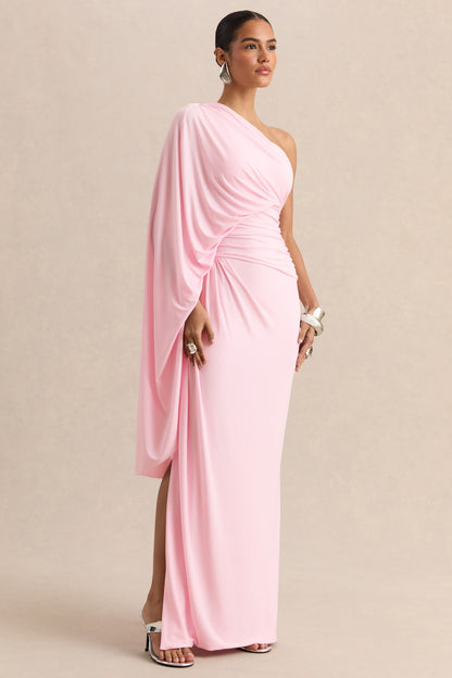 Sabella | Pink Asymmetric-Neck Maxi Dress