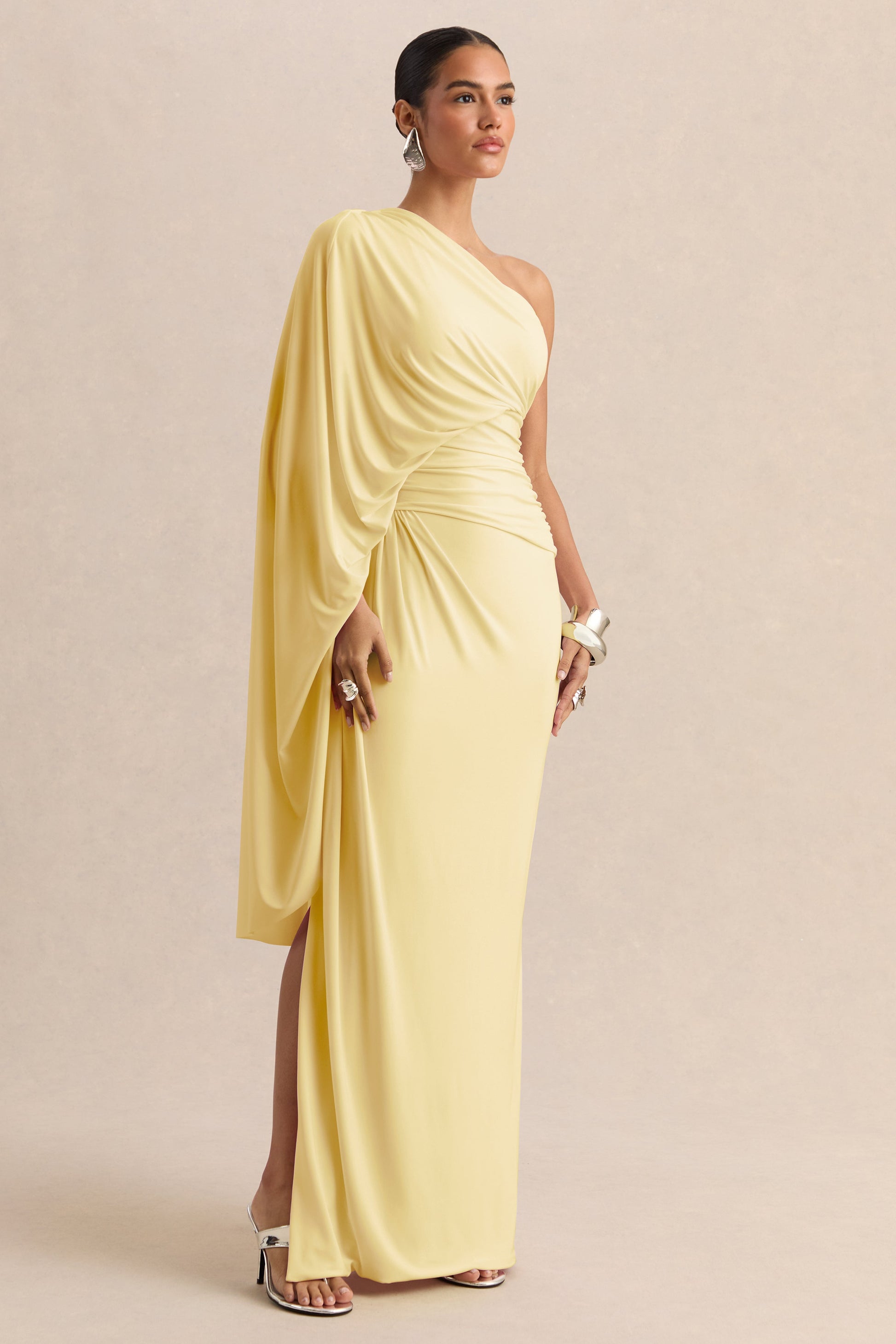 Sabella | Lemon Asymmetric-Neck Maxi Dress