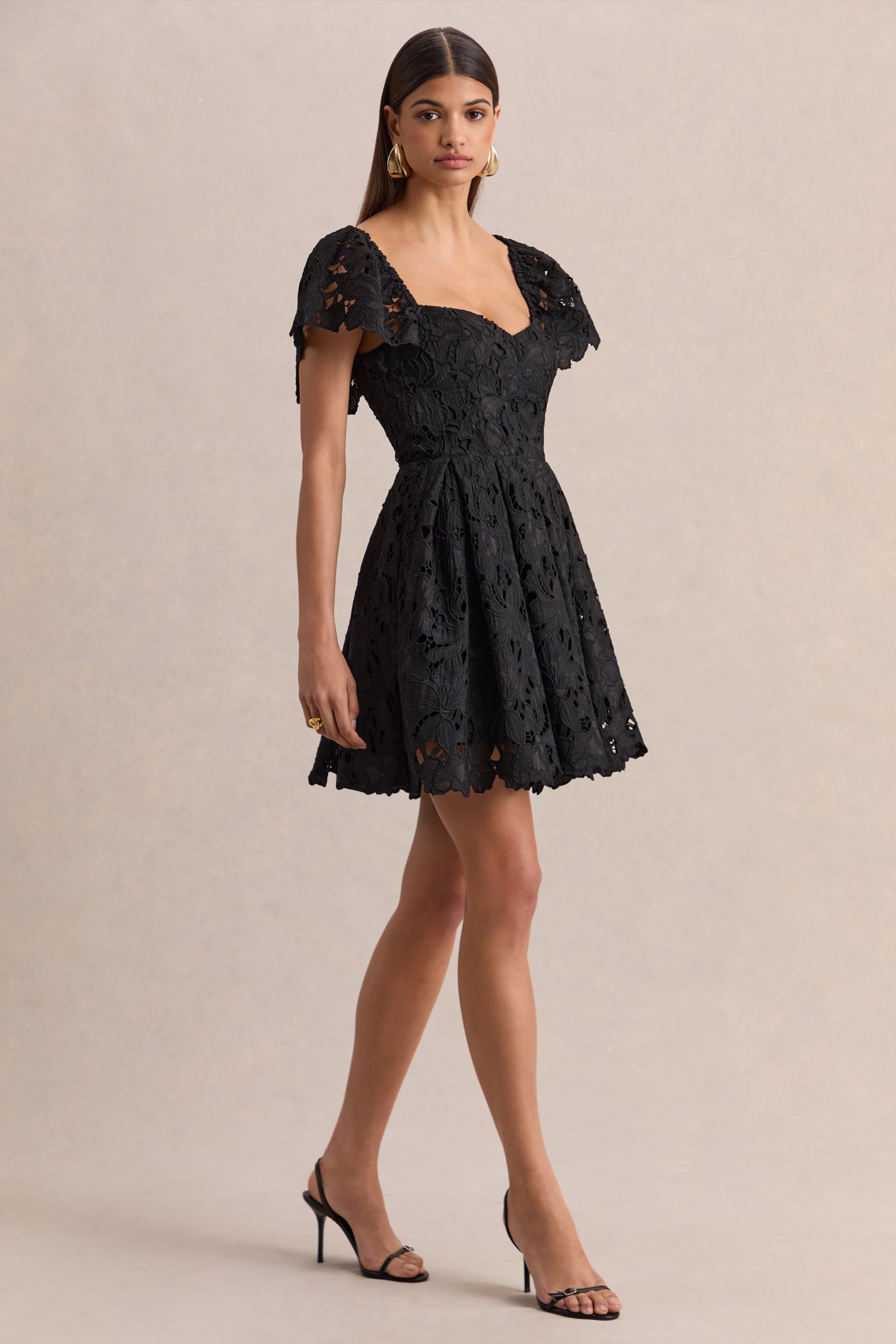 Vivi | Black Lace Sweetheart-Neck Mini Dress