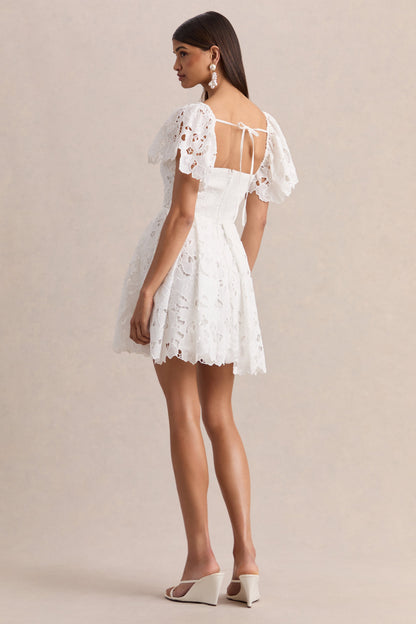Vivi | White Lace Sweetheart-Neck Mini Dress