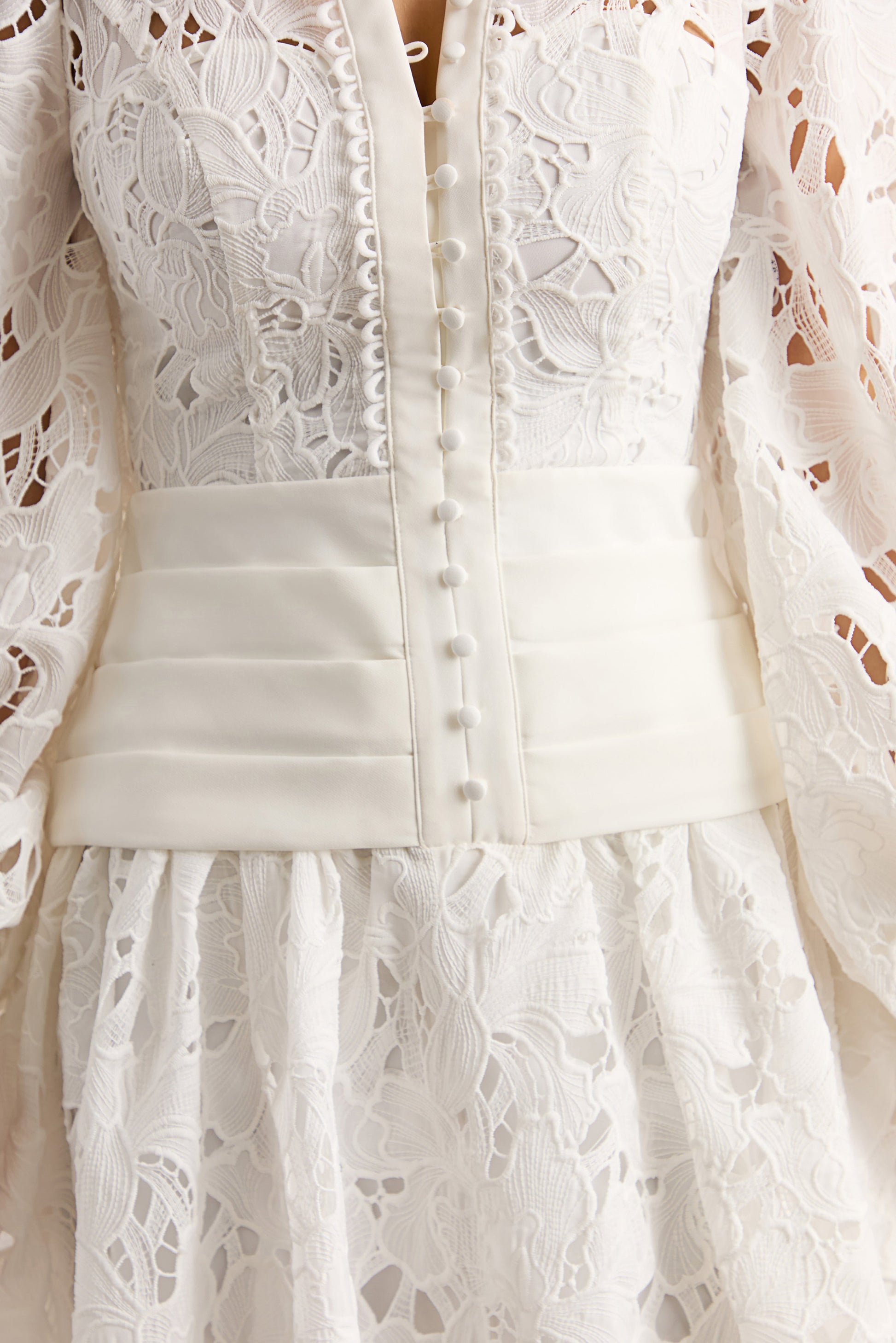 Helena | White V-Neck Mini Dress With Puff-Sleeves and Pleated Skirt