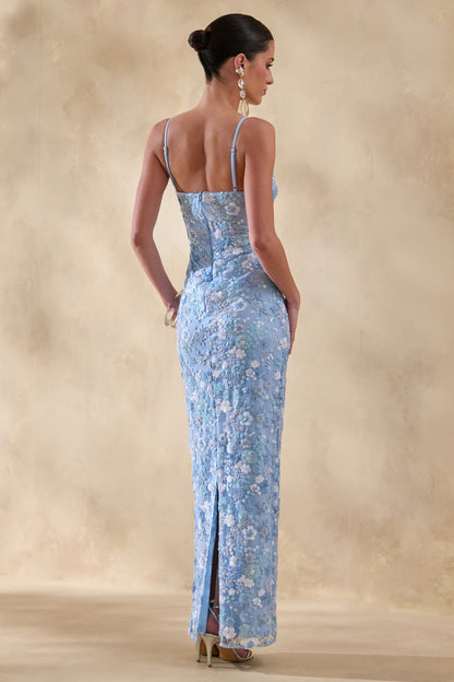 Miren | Light Blue Embellished Sequin Bandeau Maxi Dress