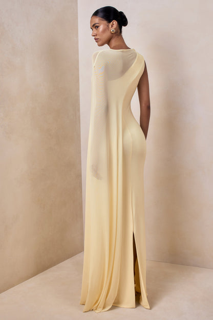Mirelle | Lemon Boat-Neck Maxi Dress With Cape-Sleeve