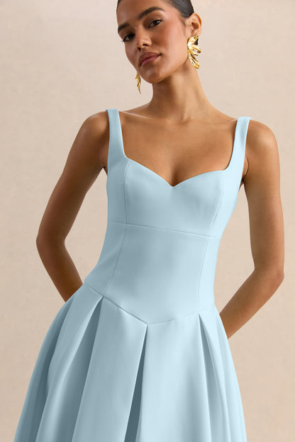 Greta | Powder-Blue Sweetheart-Neck Midi Dress