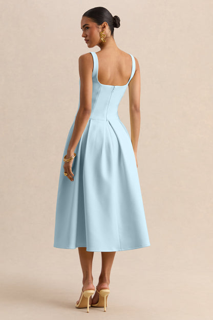 Greta | Powder-Blue Sweetheart-Neck Midi Dress