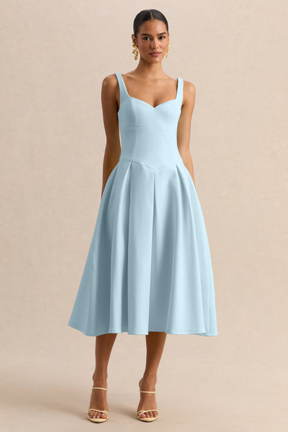 Greta | Powder-Blue Sweetheart-Neck Midi Dress