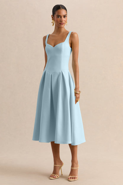 Greta | Powder-Blue Sweetheart-Neck Midi Dress
