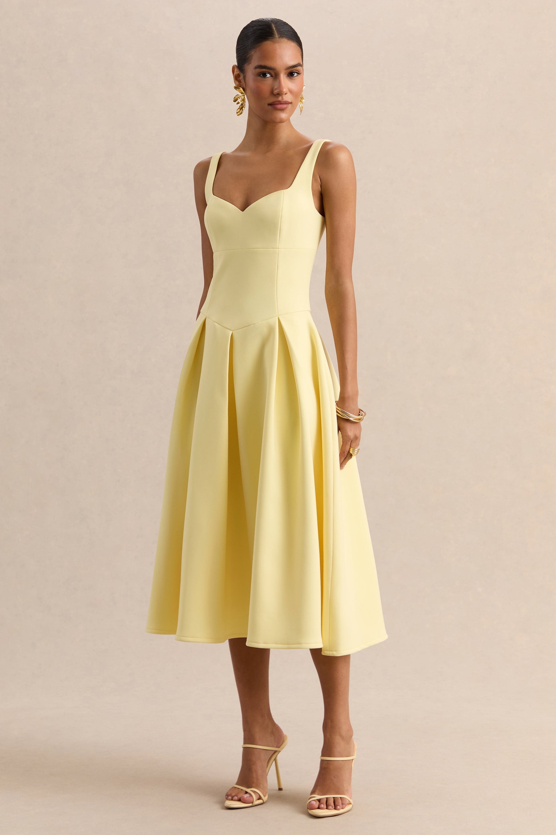 Greta | Lemon Sweetheart-Neck Midi Dress