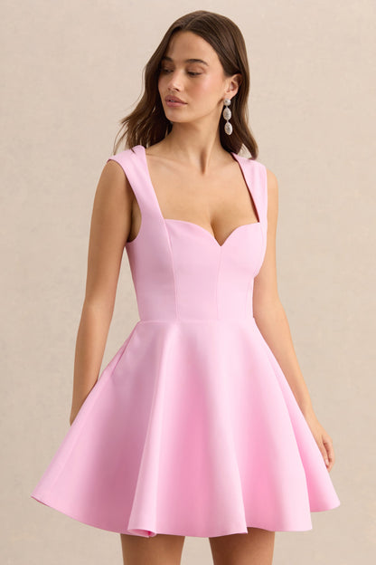 Katya | Light Pink Sweetheart-Neck Skater Mini Dress