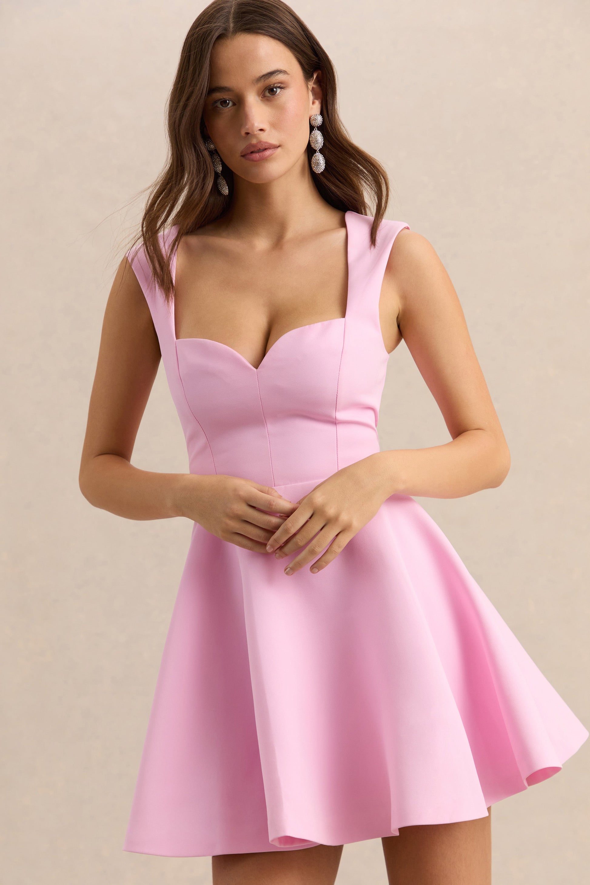 Katya | Light Pink Sweetheart-Neck Skater Mini Dress