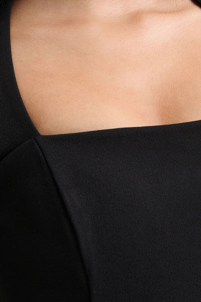 Melinda | Black Square-Neck Midi Dress With Mesh Detailing