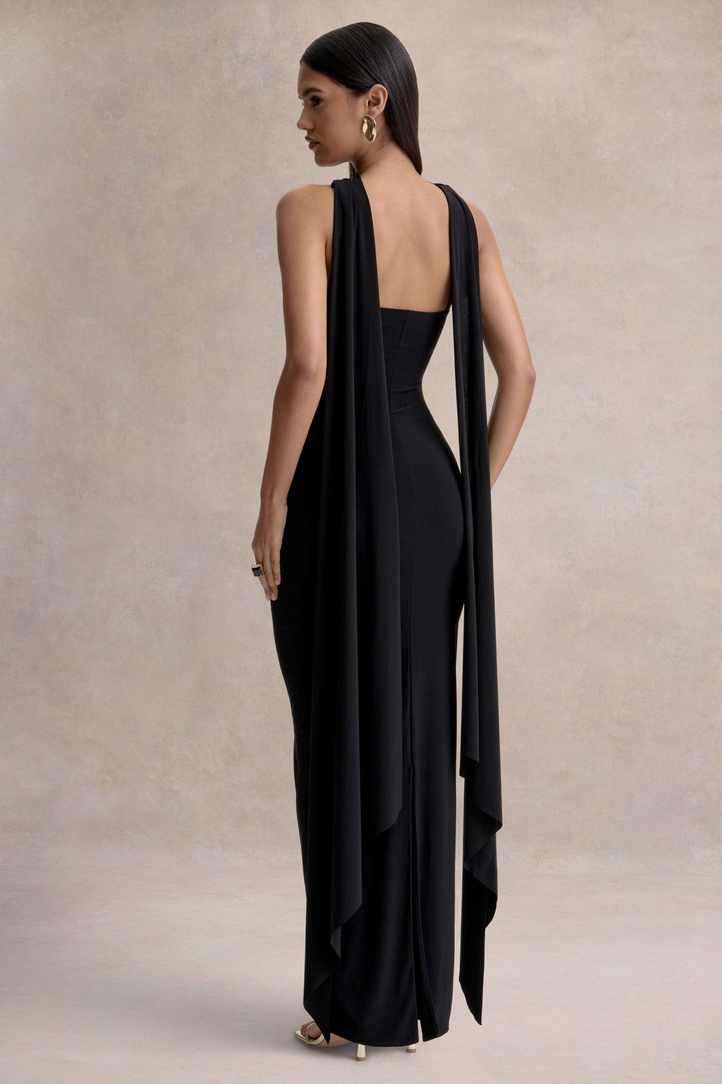 Sheila | Black Bandeau Maxi Dress With Scarf Detail