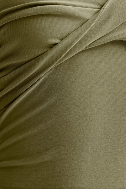 Sheila | Olive Bandeau Maxi Dress With Scarf Detail
