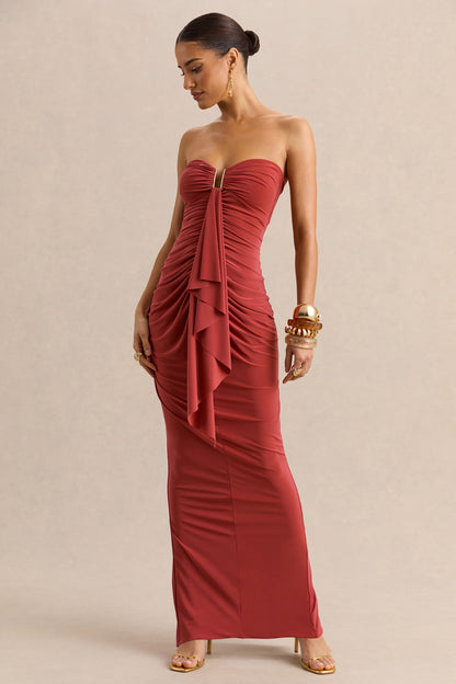 Chloe | Rust Bandeau Maxi Dress With Ruffled Detailing