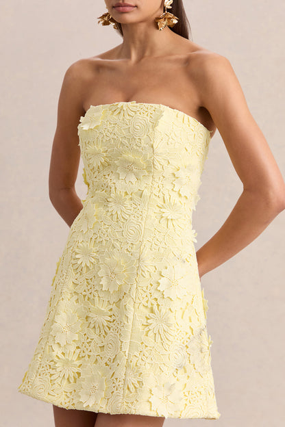 Natalie | Lemon Lace Bandeau Mini Dress