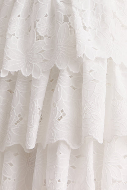Winona | White Lace Square-Neck Mini Dress With Ruffled Detailing