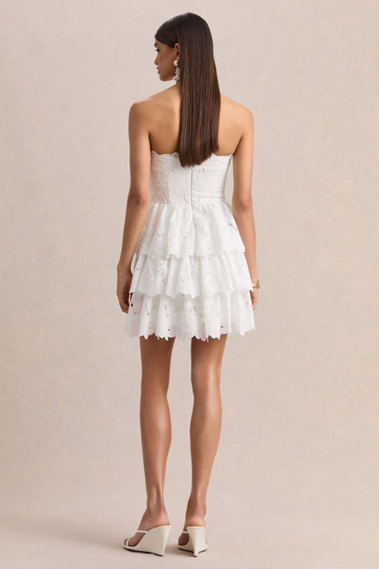 Winona | White Lace Square-Neck Mini Dress With Ruffled Detailing