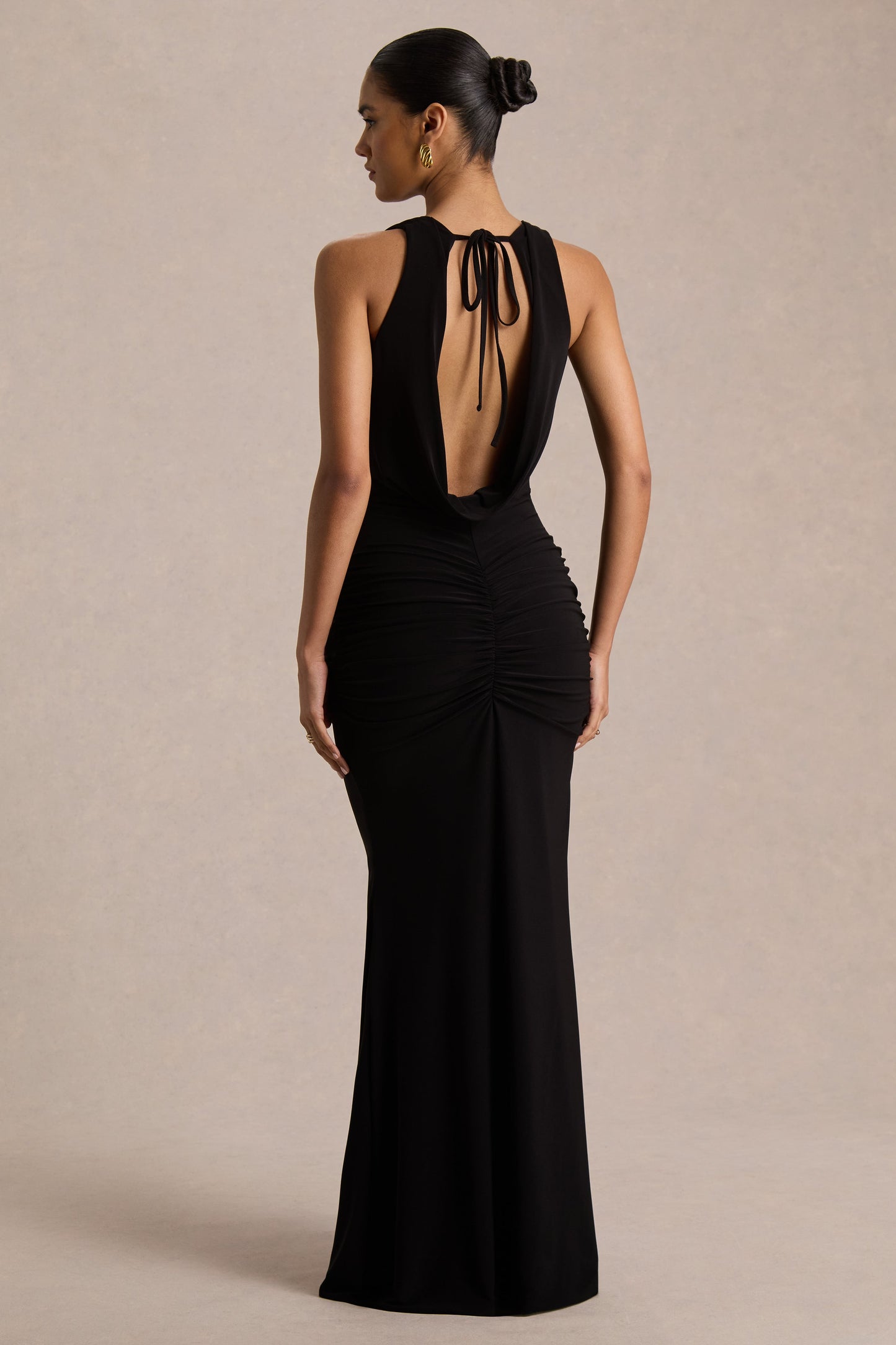 Mallie | Black Cowl-Neck Maxi Dress With Gathered-Detailing