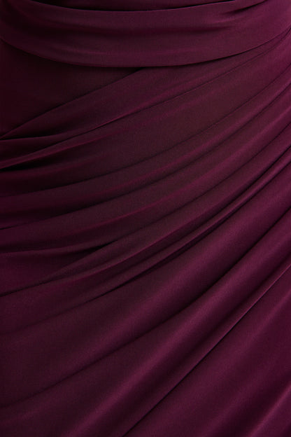 Cairo | Burgundy Cowl-Neck Maxi Dress With Gathered Detailing