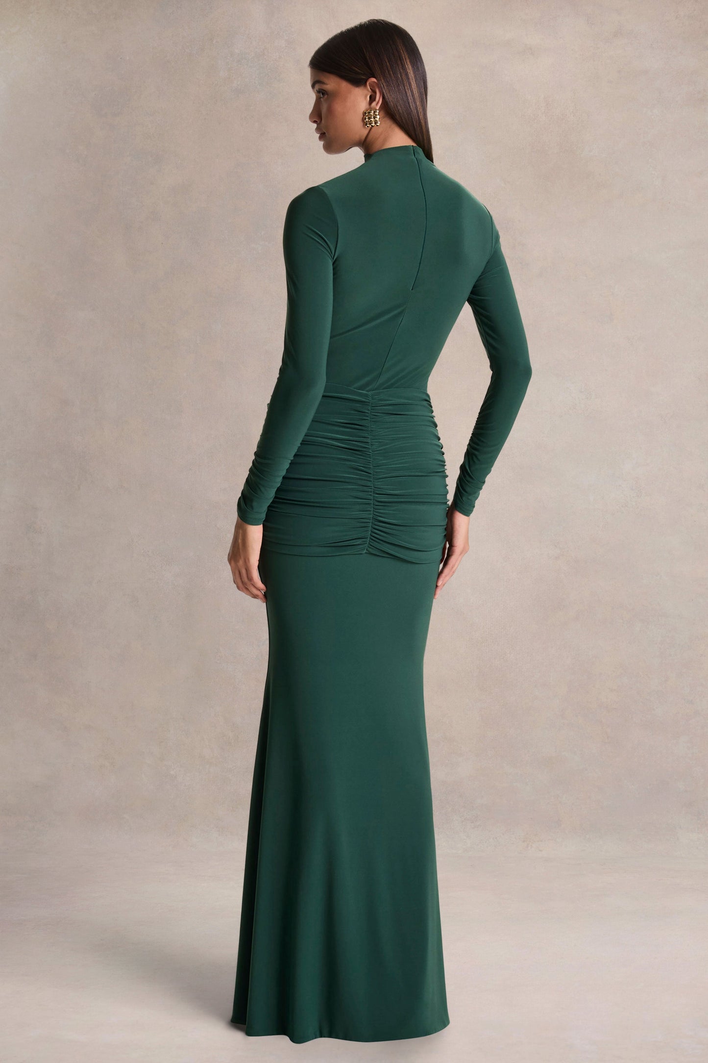 Solarium | Dark Green Long-Sleeve Maxi Dress With Gold Detail