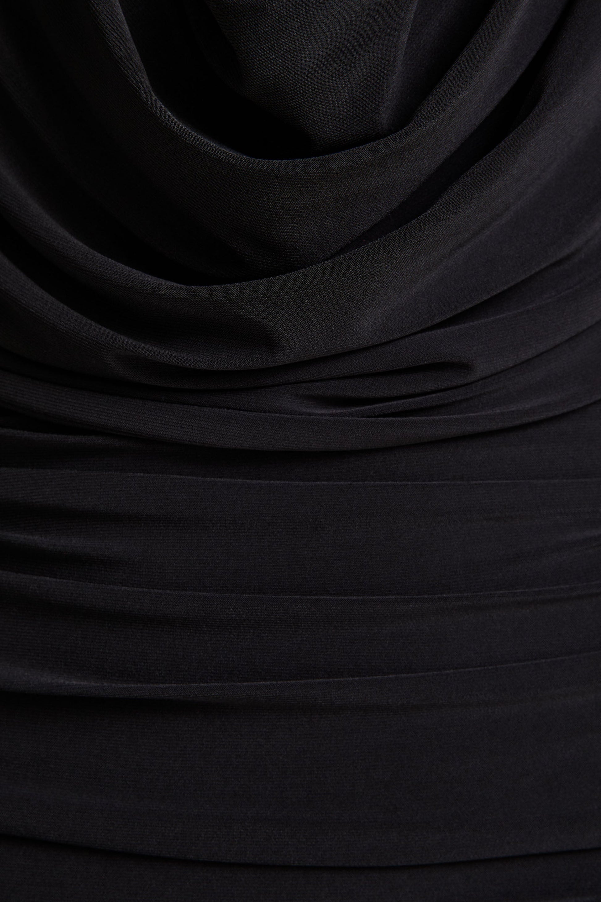 Griselda | Black Plunge-Neck Midi Dress With Sheer Long-Sleeves