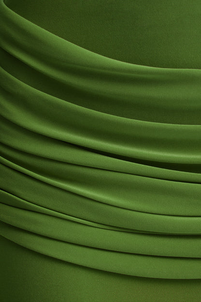 Graciella | Green Bandeau Maxi Dress With Draped Detailing And Scarf