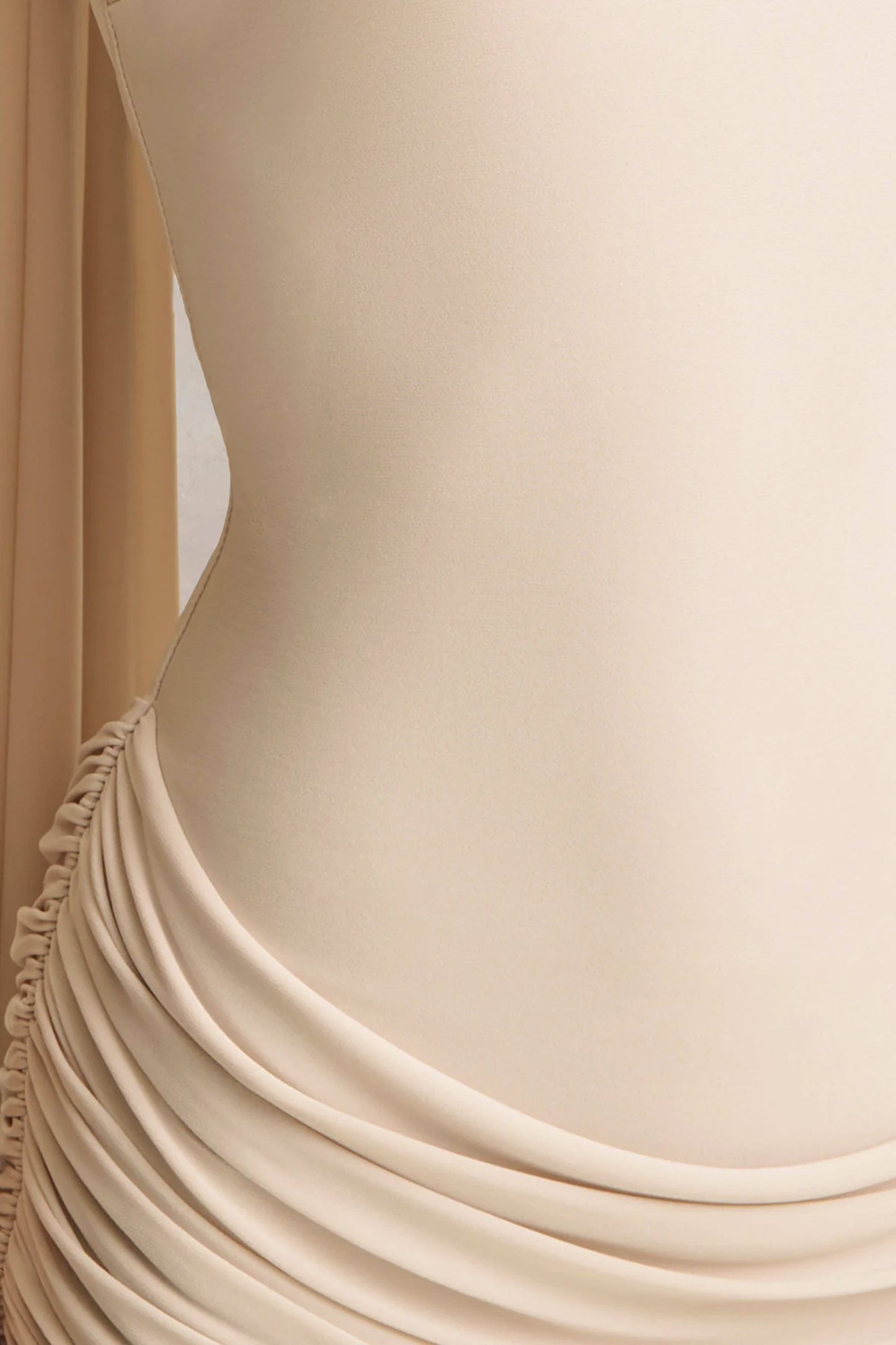 Graciella | Cream Bandeau Maxi Dress With Draped Detailing And Scarf