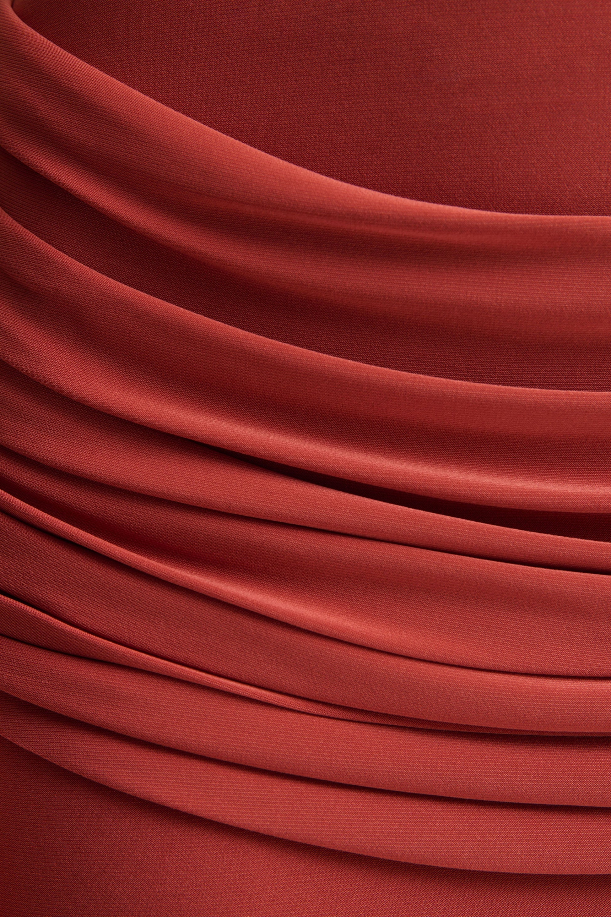Graciella | Rust Bandeau Maxi Dress With Draped Detailing And Scarf