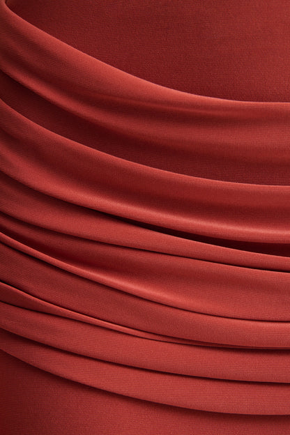 Graciella | Rust Bandeau Maxi Dress With Draped Detailing And Scarf