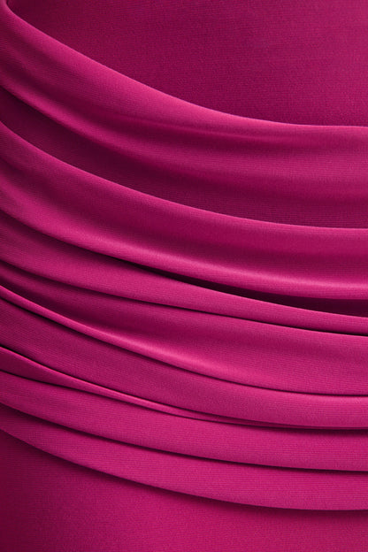 Graciella | Hot Pink Bandeau Maxi Dress With Draped Detailing And Scarf