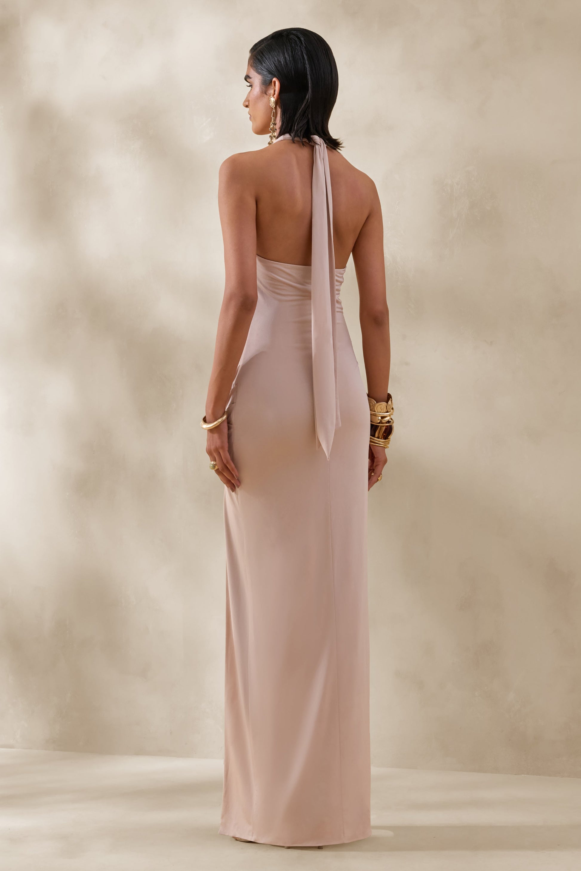 Junia | Champagne Plunge-Neck Wrap Maxi Dress