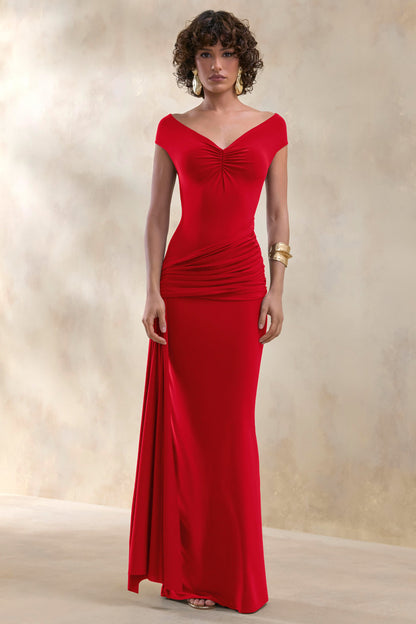 Petronia | Red V-Neck Maxi Dress With Wrap-Detail