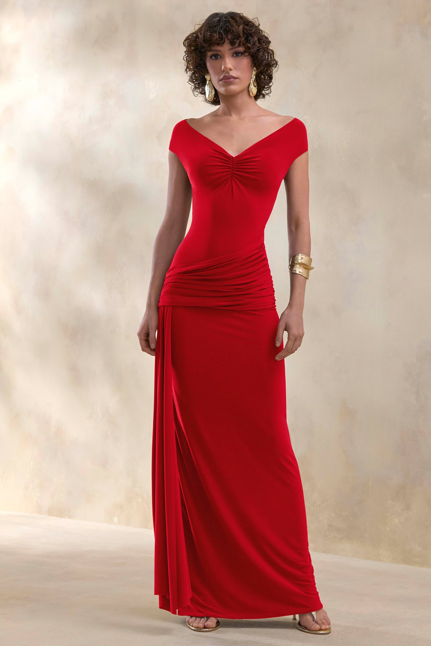 Petronia | Red V-Neck Maxi Dress With Wrap-Detail
