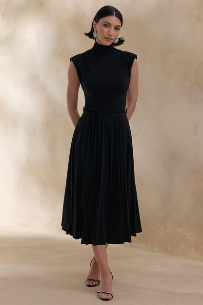Roselena | Black High-Neck Midi Dress