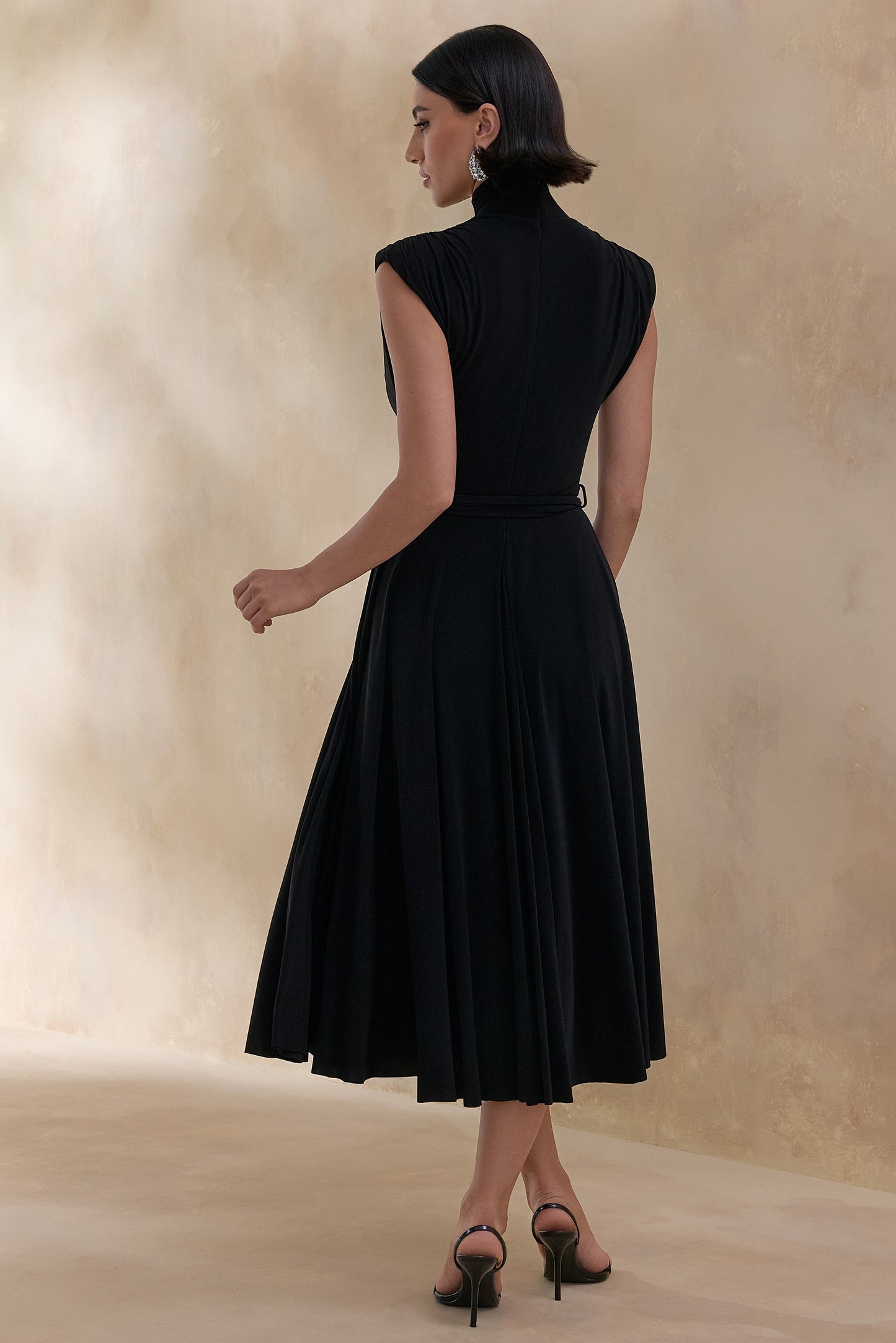 Roselena | Black High-Neck Midi Dress